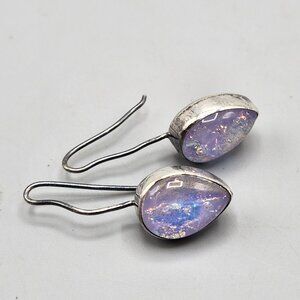 Soul Flower Pointed Oval Opal Sterling Silver Hook Earrings
